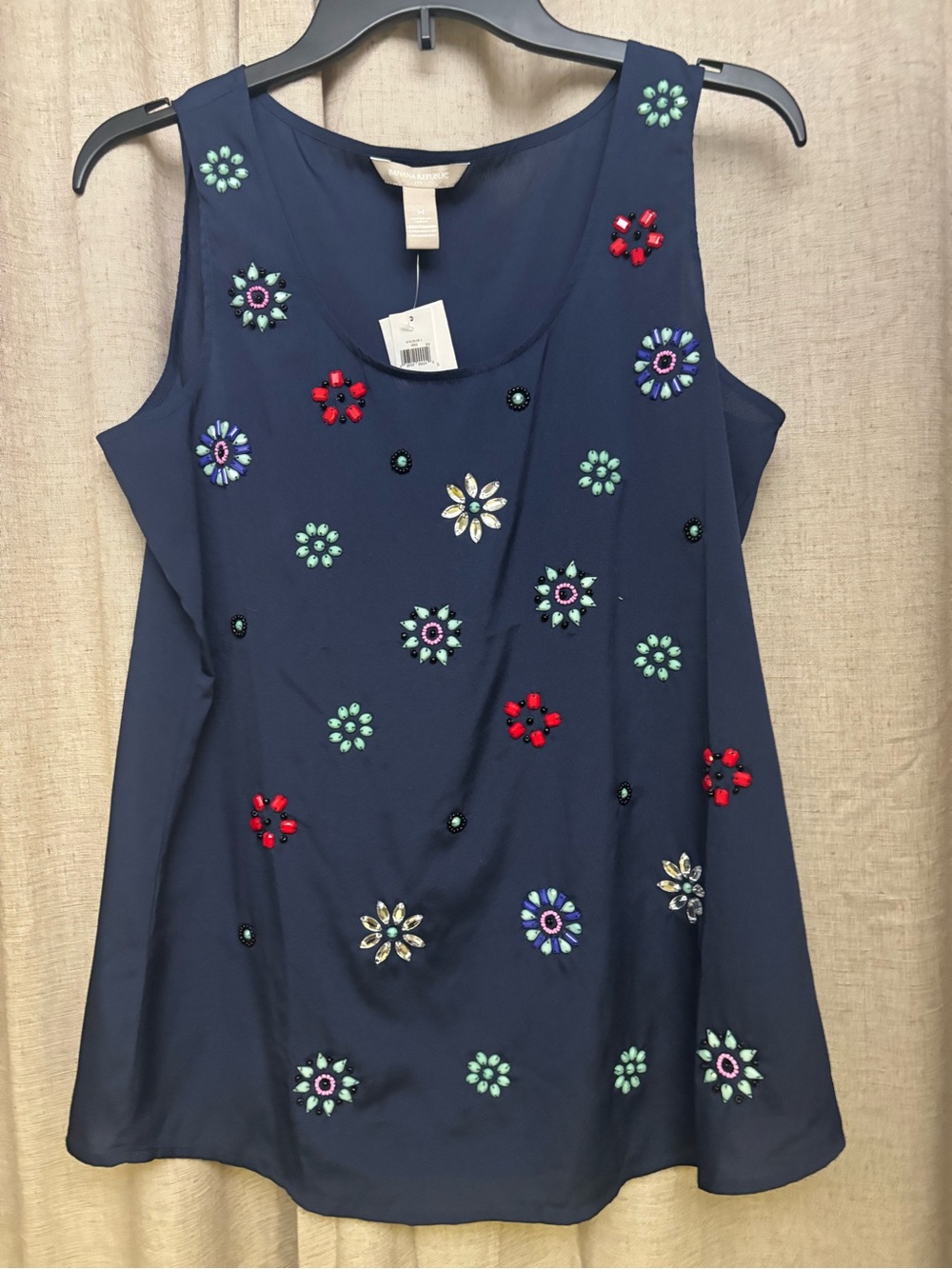 Banana Republic Navy Beaded Floral Tank Top